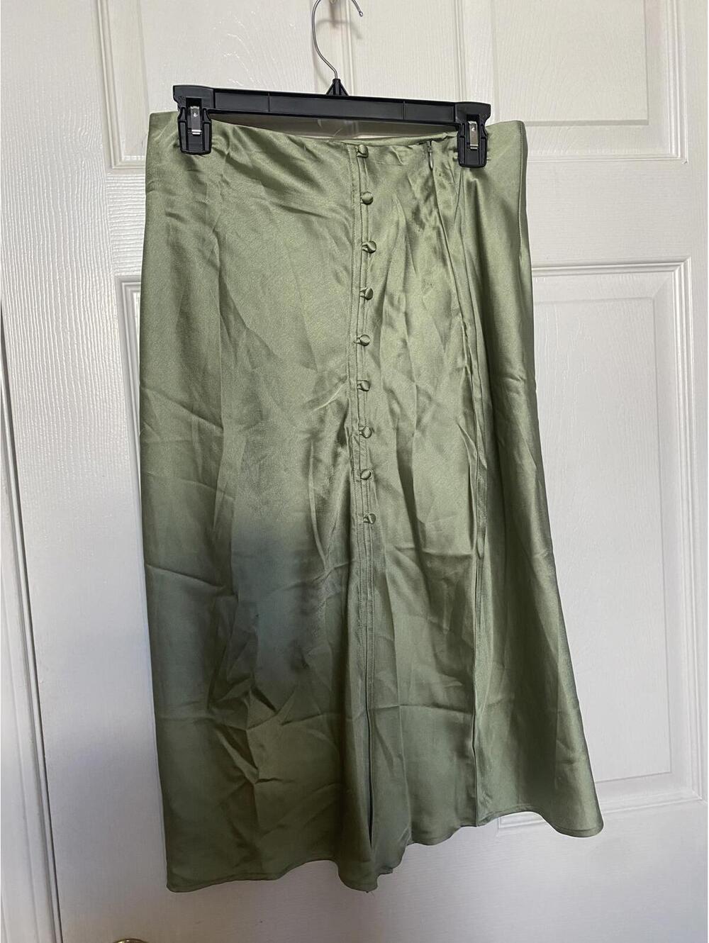 Rock & Roll Denim Green Button-Front Midi Skirt, Size Large